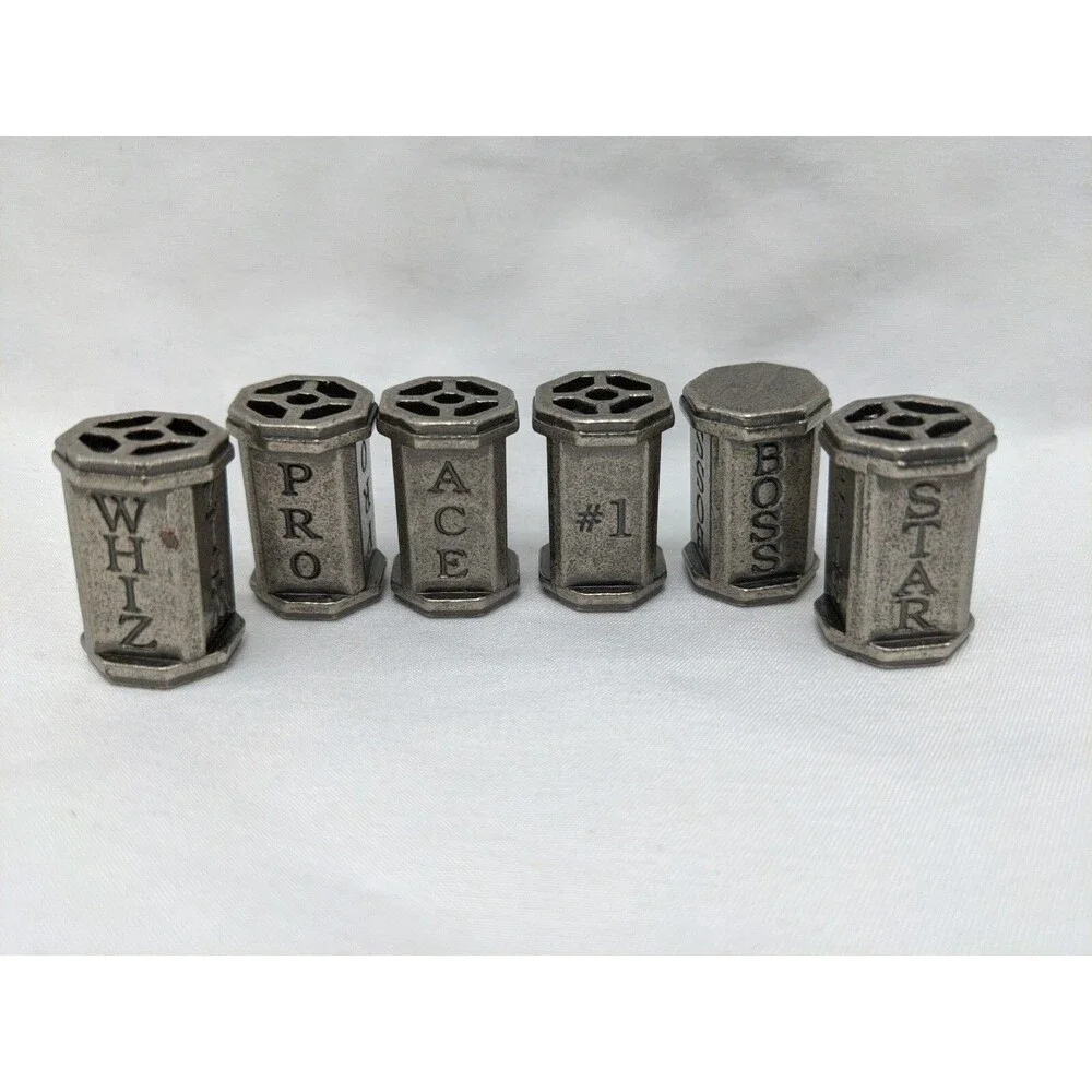 Lot Of (6) Metal Board Game Player Pieces Whiz Pro Ace #1 Boss Star